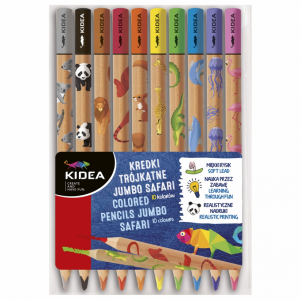 Kredki trójkątne Jumbo safari 10 kolorów Kidea