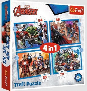 PUZZLE 4W1 ODWAŻNI AVENGERSI TREFL, TREFL