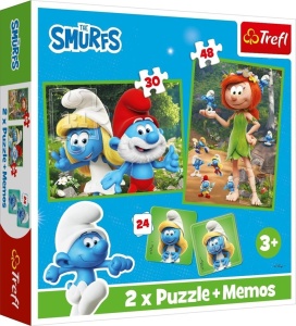 PUZZLE 2W1 + MEMOS WESOŁE ZABAWY SMERFÓW TREFL