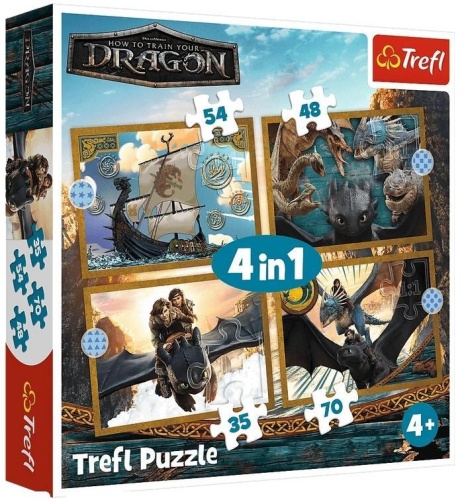 Puzzle 4w1 Jak wytresować smoka, Smocze dni TREFL