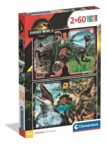 PUZZLE 2X60 SUPER KOLOR JURASSIC WORLD, CLEMENTONI