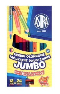 KREDKI OŁÓWKOWE DWUSTRONNE JUMBO 12SZT. ASTRA