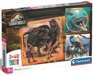 PUZZLE 3X48 SUPER KOLOR JURASSIC WORLD, CLEMENTONI