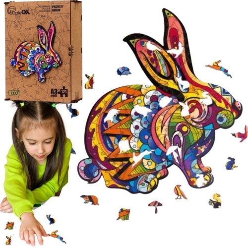 Puzzle drewniane eko 121 Puszysty królik A3