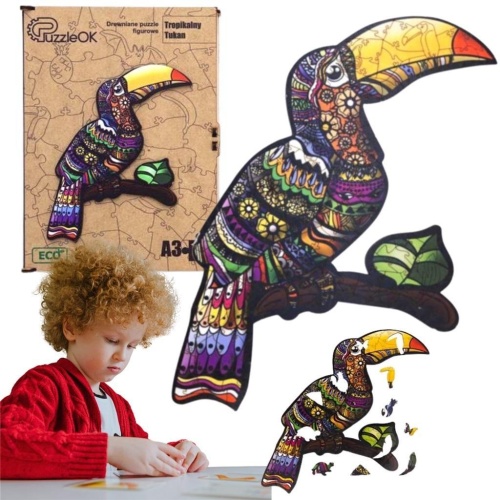Puzzle drewniane eko 127 Tropikalny tukan A3