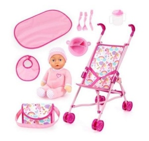 WÓZEK SPACERÓWKA Z LALKĄ I AKCESORIAMI BUGGY