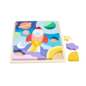FISHER PRICE. DREWNIANE PUZZLE KOSMOS
