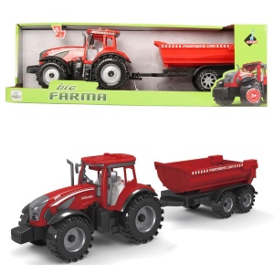 TRAKTOR Z CZERWONĄ PRZYCZEPĄ, ASKATO
