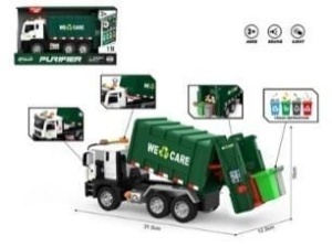 AUTO ŚMIECIARKA ZIELONA 1:10 ŚWIATŁO DŹWIĘK
