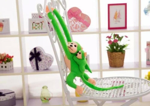 Maskotka małpka z dzieckiem zielona 90cm, Leantoys