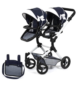 WÓZEK DLA LALEK BLIŹNIACZYCH TWIN NEO NIEBIESKI