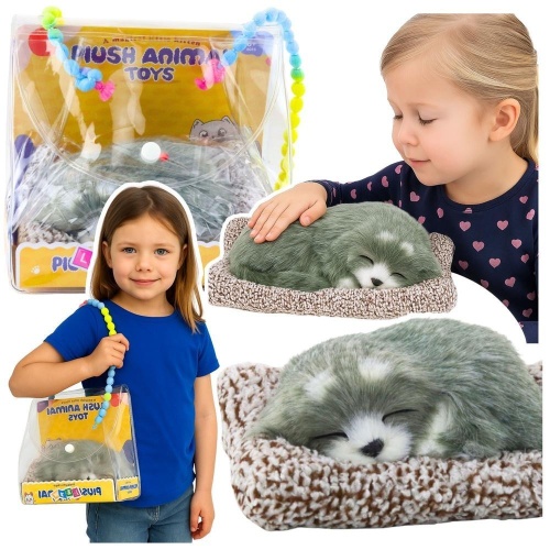 Śpiący husky na poduszce dżwięk, Leantoys