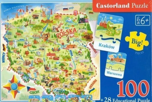 Puzzle 100+28 Mapa Polski CASTOR, Castorland