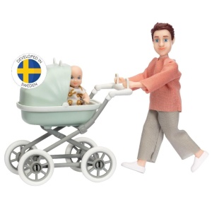 LALKA TATA MĘŻCZYZNA Z DZIECKIEM I WÓZKIEM, MICKI