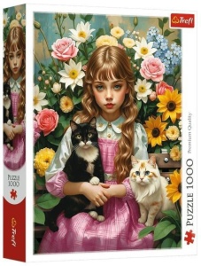 PUZZLE 1000 DZIEWCZYNKA Z KOTAMI TREFL, TREFL