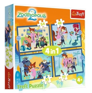 PUZZLE 4W1 ZOOTOPIA PEŁNA PRZYGÓD TREFL, TREFL