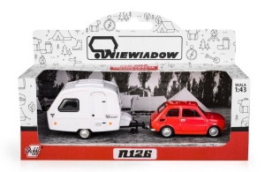 FIAT 126P + PRZYCZEPA NIEWIADÓW KEMPING CZERWONY