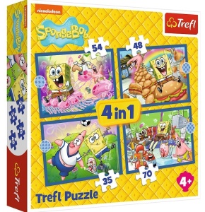 PUZZLE 4W1 PODWODNE ŻYCIE SPONGEBOBA TREFL, TREFL