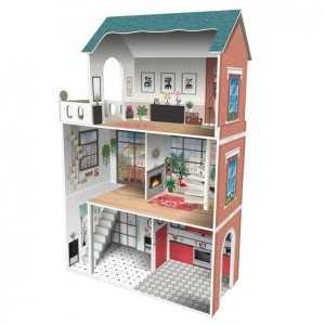 DREWNIANY 3-PIĘTROWY DOMEK DLA LALEK, DEQUBE