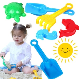 ZESTAW ZABAWEK ŁOPATA + GRABIE + 3 FOREMKI