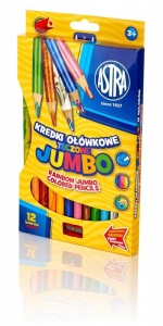KREDKI OŁÓWKOWE TĘCZOWE JUMBO 12 KOLORÓW ASTRA