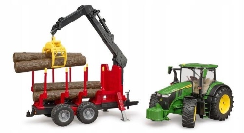 Traktor John Deere 7R 350 z przyczepą i żuraw