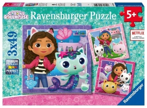 PUZZLE DLA DZIECI 3X49 KOCI DOMEK GABI