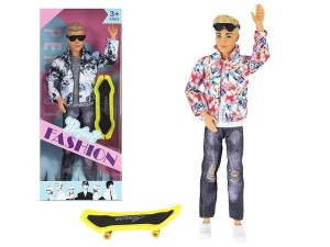 LALKA CHŁOPIEC Z DESKOROLKĄ 29CM, ADAR