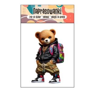 NAKLEJKI NA UBRANIA DTF - MIŚ Z PLECAKIEM