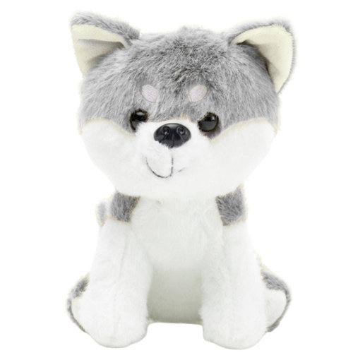 Wilk pluszowy biało-szary siedzący 20cm, Leantoys