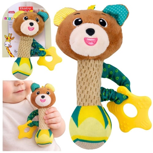 Grzechotka pluszowa z piszczałką Miś, Leantoys