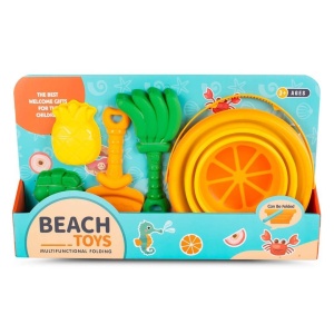 SKŁADANE WIADERKO DO PIASKU + ŁOPATKA I FOREMKI