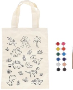 TORBA PŁÓCIENNA DO KOLOROWANIA Z FARBKAMI - DINO