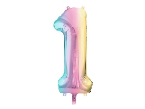 BALON FOLIOWY 1 PASTELOWY TĘCZOWY 86CM, PARTYDECO