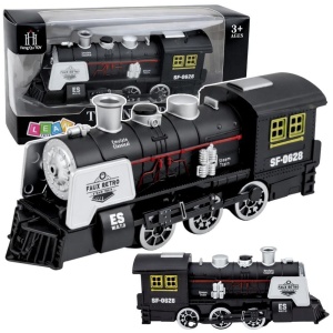 LOKOMOTYWA KLASYCZNA ŚWIATŁO, DŹWIĘK, DYM CZARNA