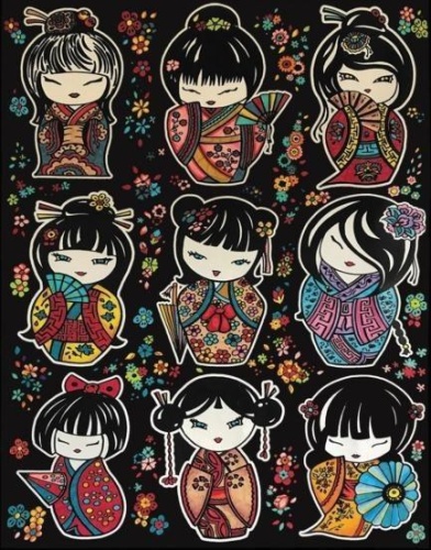 Kolorowanka welwetowa Laleczki Kokeshi 47x35cm