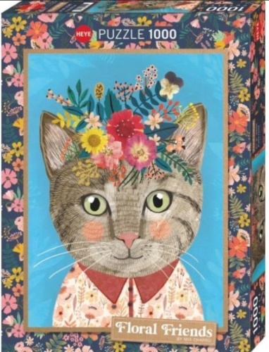 Puzzle 1000 Floral Friends, Kotek z kwiatami, Heye