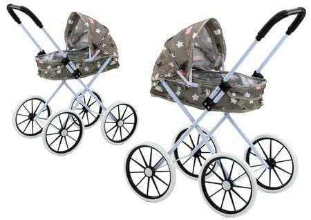 Wózek dla lalek duże koła szary 60cm, Leantoys