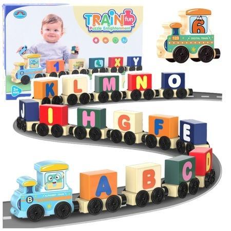 Klocki drewniane litery pociąg 16el, Leantoys