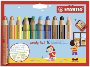 KREDKI WOODY 3W1 10 KOL + TEMPERÓWKA STABILO