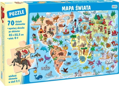 Puzzle 70 elementów. Mapa świata, Wydawnictwo Jako