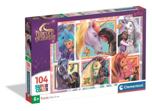 Puzzle 104 Super Kolor Unicorn Academy, Clementoni