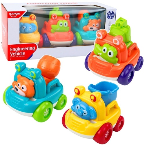 Pojazdy budowlane ze zwierzętami 3szt, Leantoys