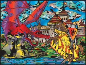 KOLOROWANKA WELWETOWA 47X35CM SMOK I ZAMEK