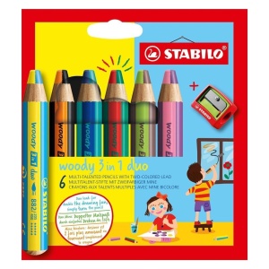 KREDKI WOODY 3W1 DUO 6 KOL+ TEMPERÓWKA STABILO