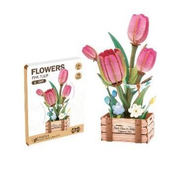 DIY drewniane kwiatki 3D tulipany, Askato