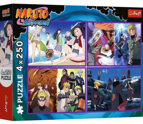 Puzzle 4x250 Przygody Naruto Uzumaki TREFL, Trefl