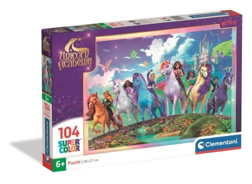 Puzzle 104 Super Kolor Unicorn Academy, Clementoni