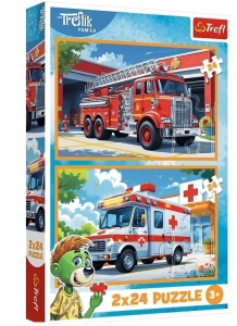 PUZZLE 2X24 WÓZ STRAŻACKI I KARETKA TREFL, TREFL