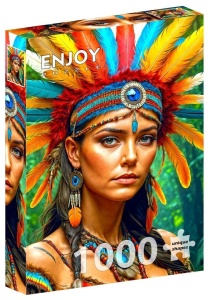 PUZZLE 1000 KOBIETA W PIÓROPUSZU, ENJOY